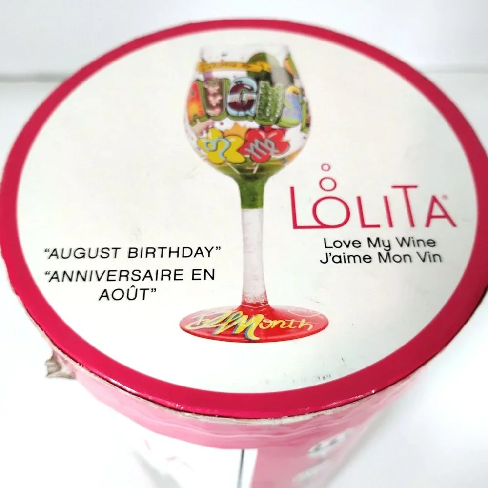 Lolita Painted Wine Glass Rhinestones August Birthday